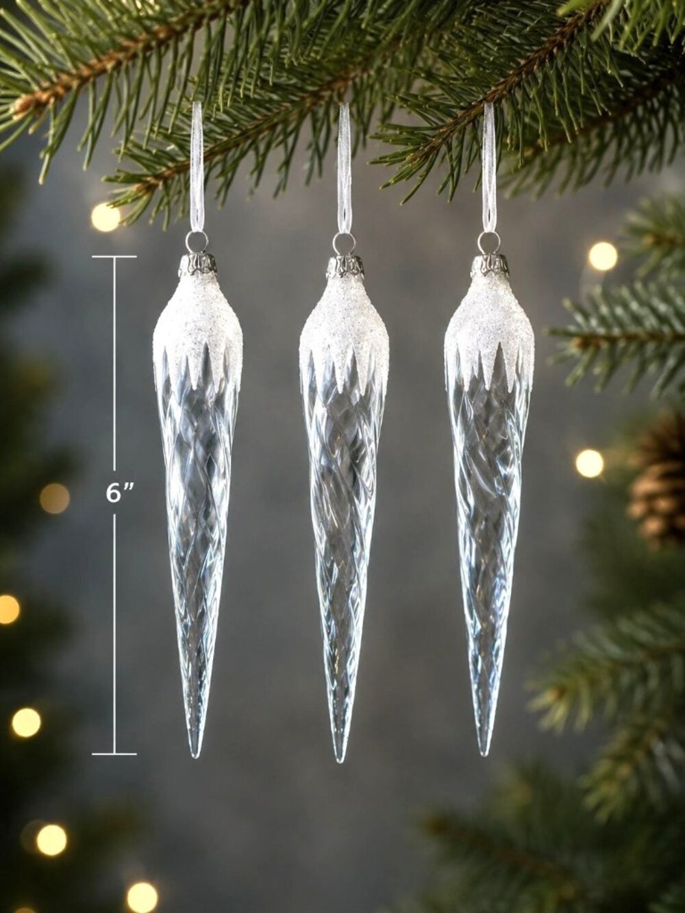 Vintage German Glass Icicle Ornaments Bloomingdales Clear Twisted Icicles 6"